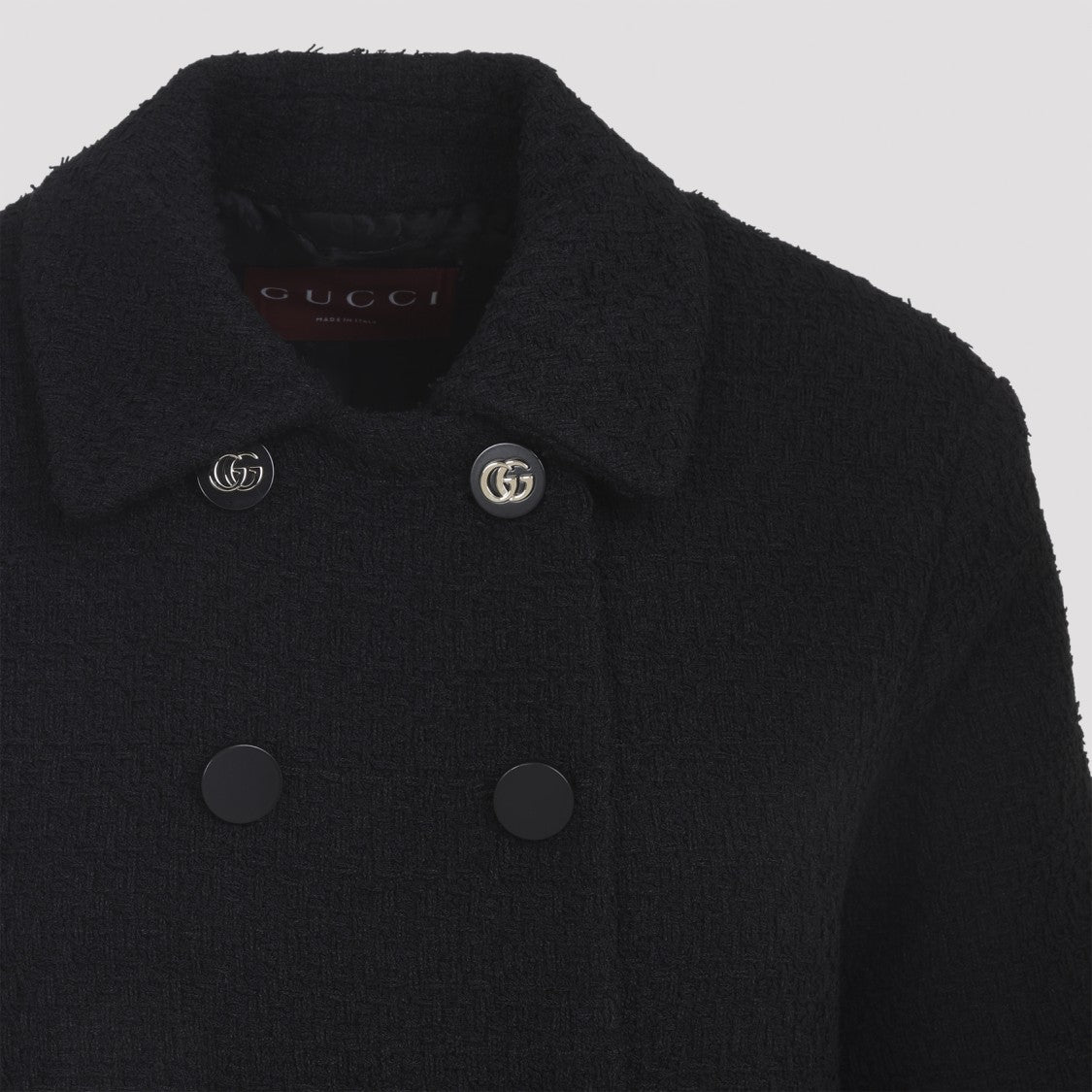 Gucci Double-Breasted Black Jacket In Textured Wool-Polyamide Blend