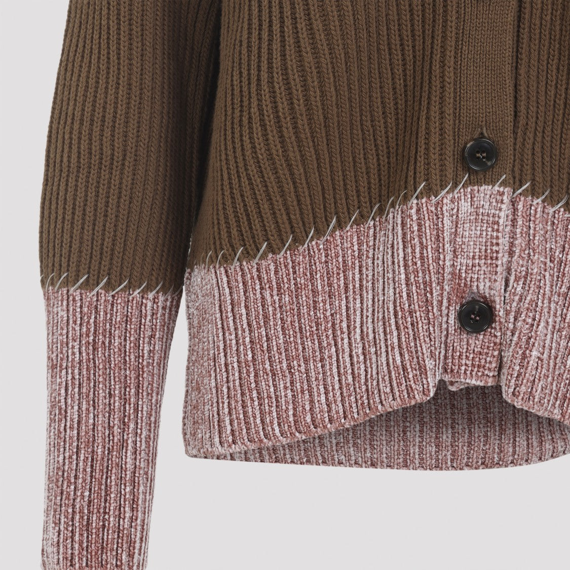 Marni Two-Tone Ribbed Knit Cardigan With Button-Down Front