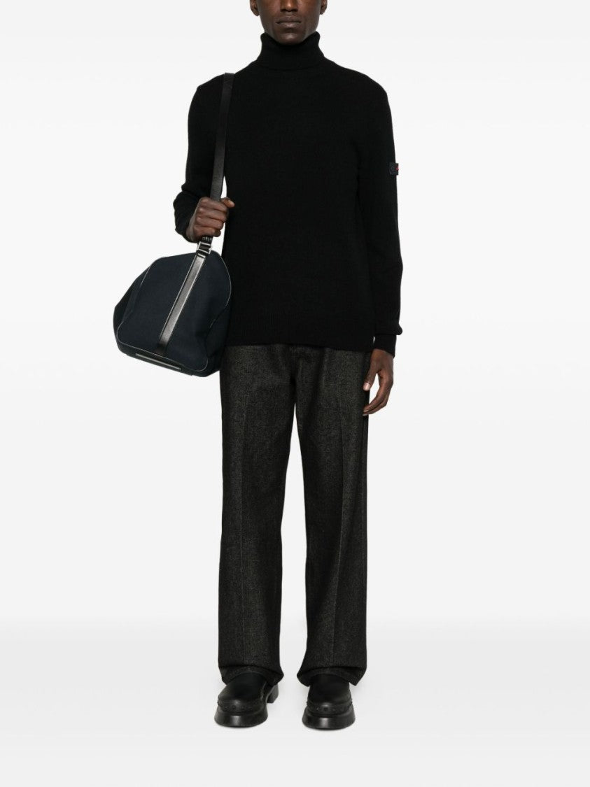 Peuterey Relaxed Fit Black Turtleneck Sweater With Ribbed Details