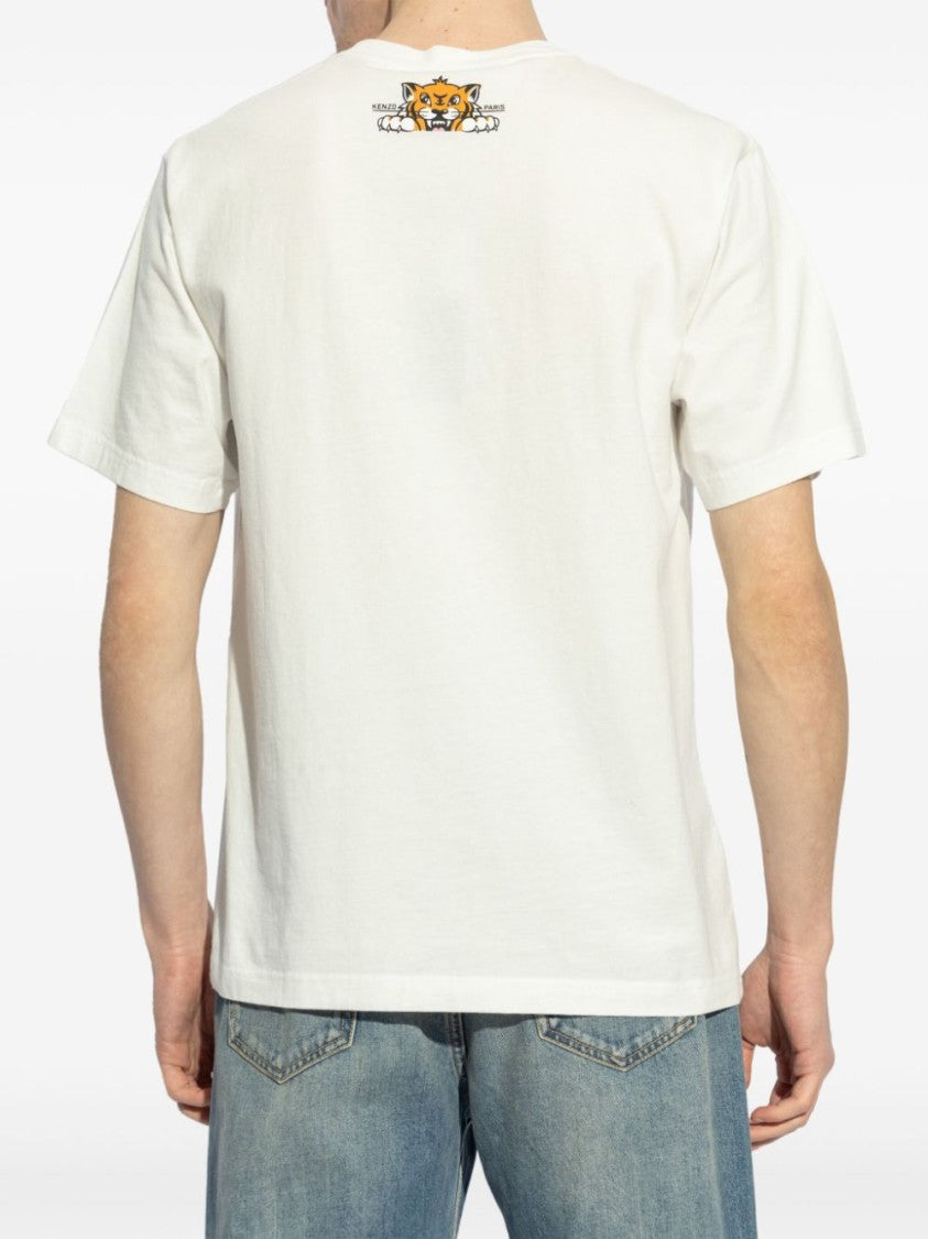 Kenzo Graphic Tiger Face Print White T-Shirt