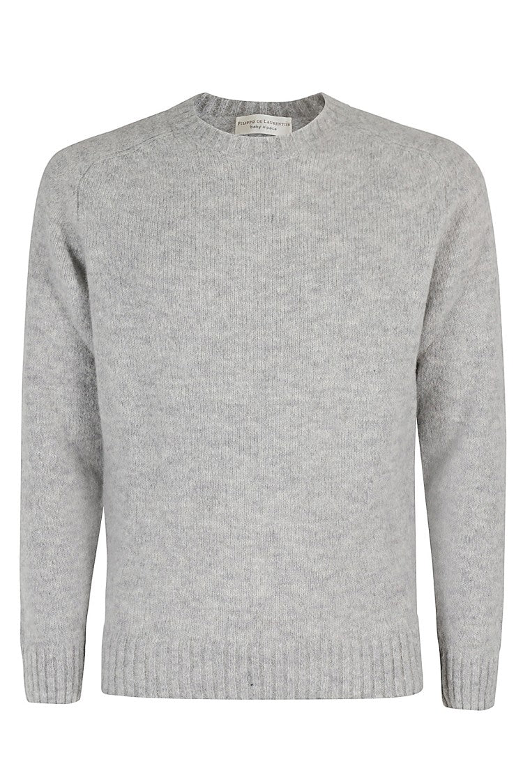 Filippo De Laurentis Textured Grey Crew Neck Sweater With Ribbed Hem