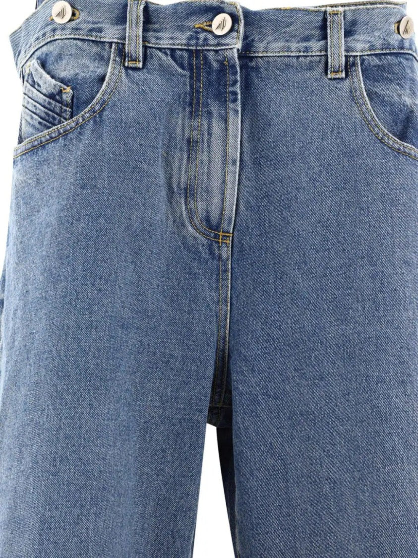 The Attico Embroidered-Logo Straight-Leg Jeans