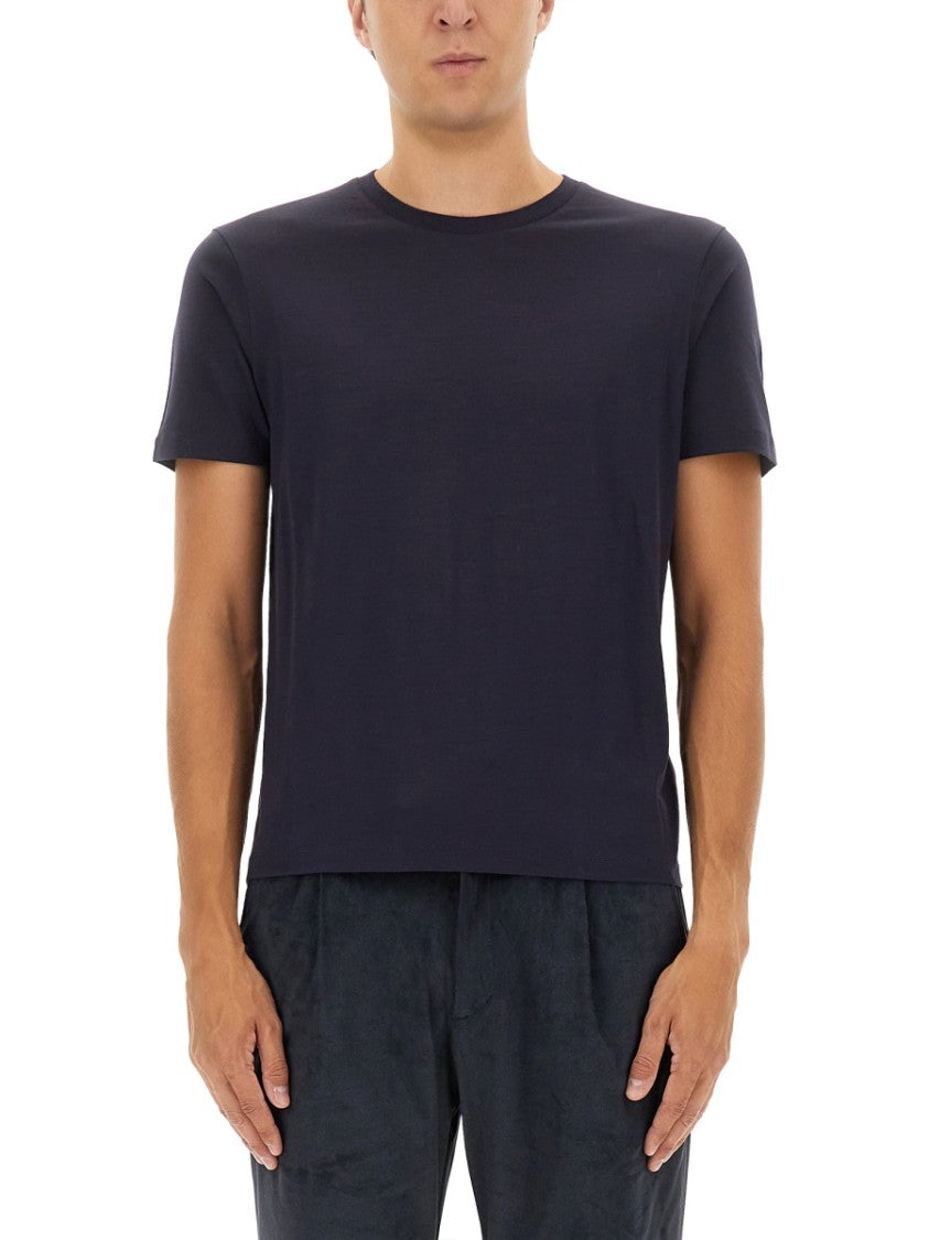Herno Blue Wool T-Shirt With Fitted Silhouette