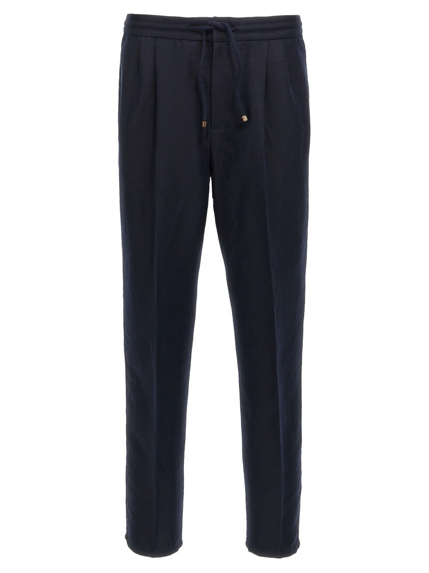 Brunello Cucinelli Linen-Cotton Blend Trousers With Adjustable Drawstring