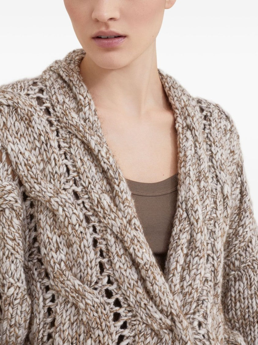 Brunello Cucinelli Chunky Knit Sweater With Deep V-Neckline And Cable Design