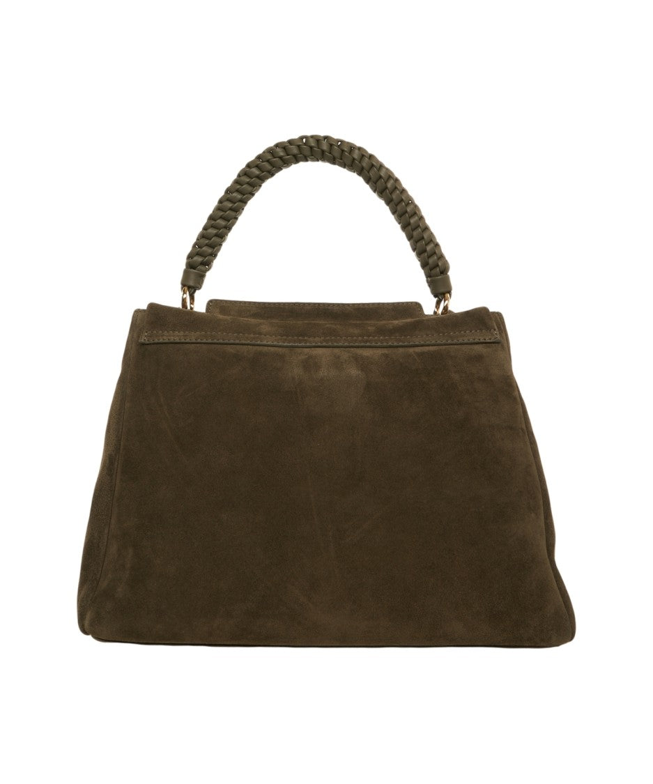 Orciani Suede Handbag With Woven Handle And Magnetic Closure
