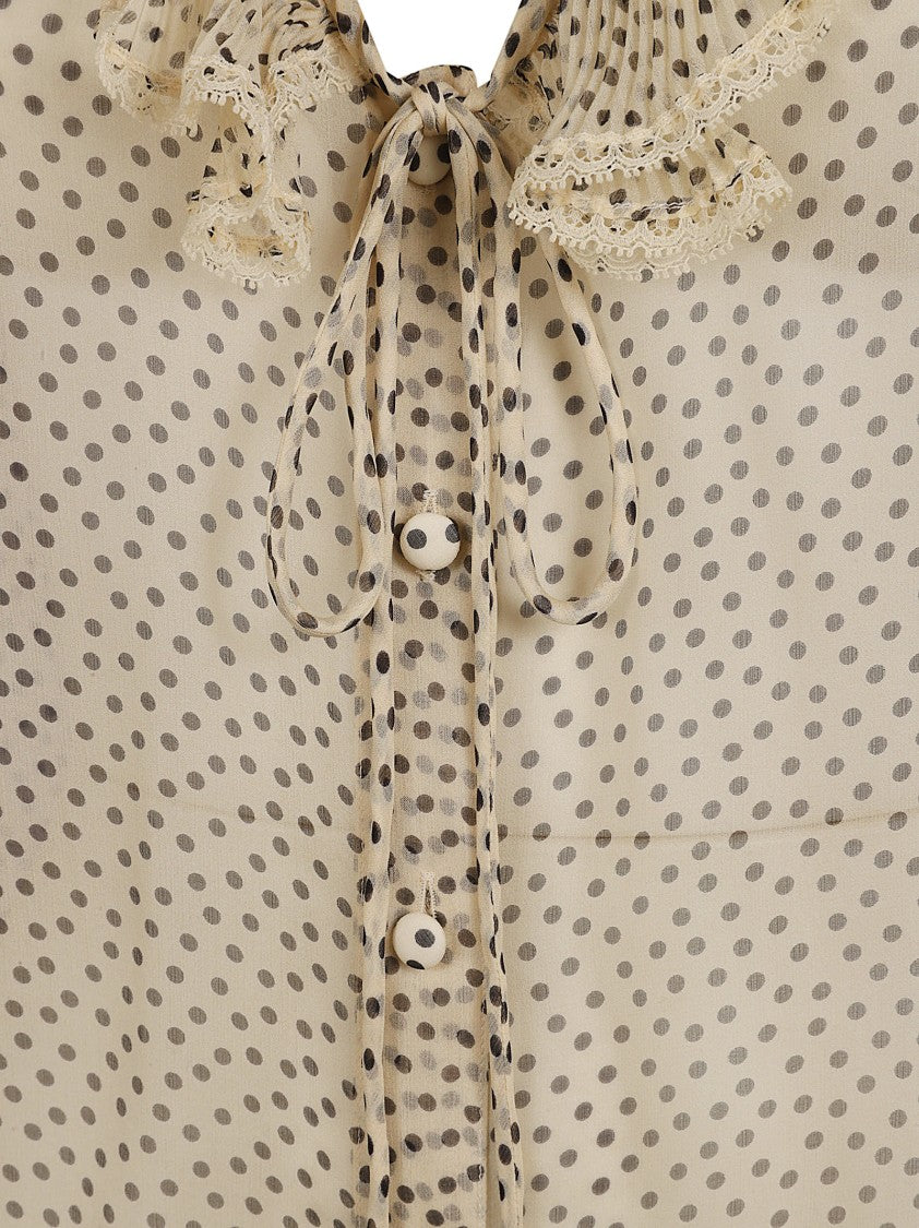Valentino Garavani Silk Blouse With Ruffled V-Neckline And Lace Trim