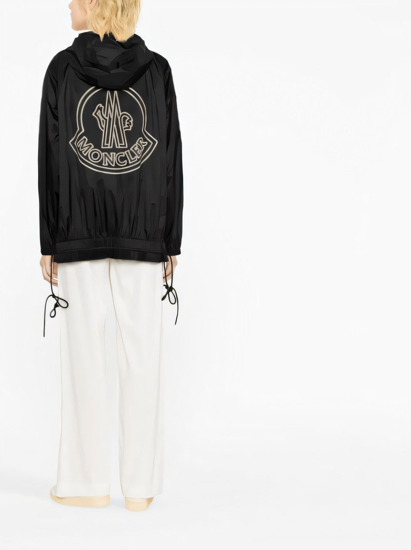 Moncler Lightweight Black Jacket With Adjustable Hood And Drawstrings