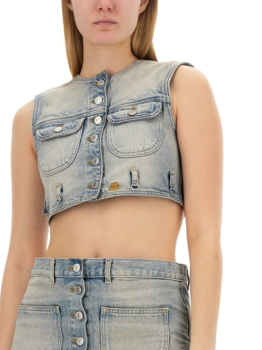 Courrèges Fitted Cropped Top With Button-Down Front And Chest Pockets