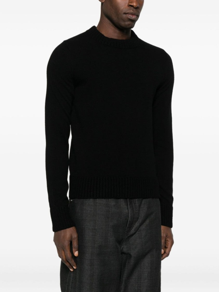 Sacai Classic Crew Neck Black Knitted Sweater With Ribbed Detailing