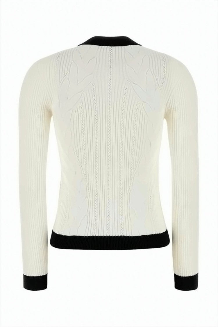 Balmain Fitted Cable Knit Cardigan With Gold Button Accents