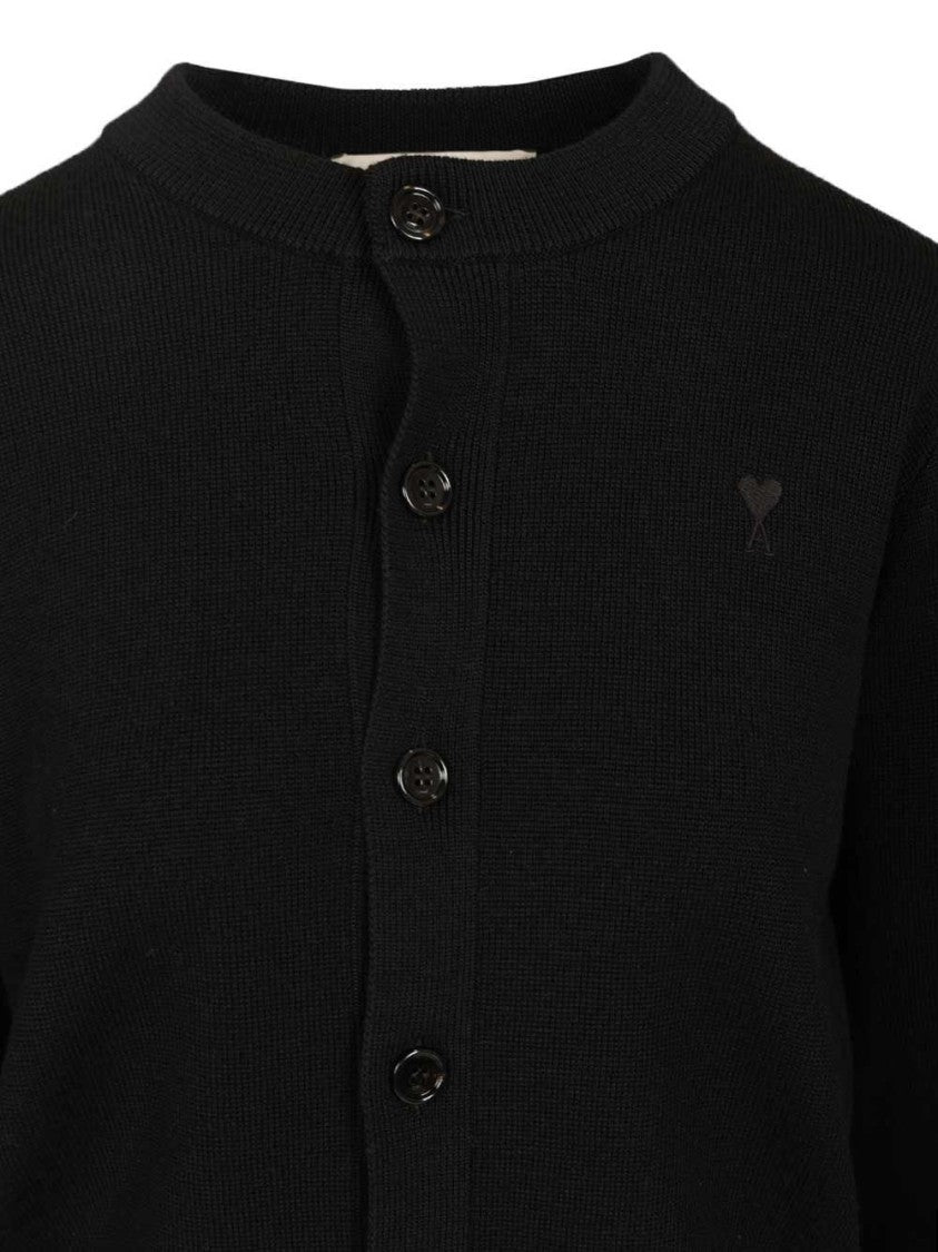 Ami Classic 100% Wool Cardigan With Refined Silhouette
