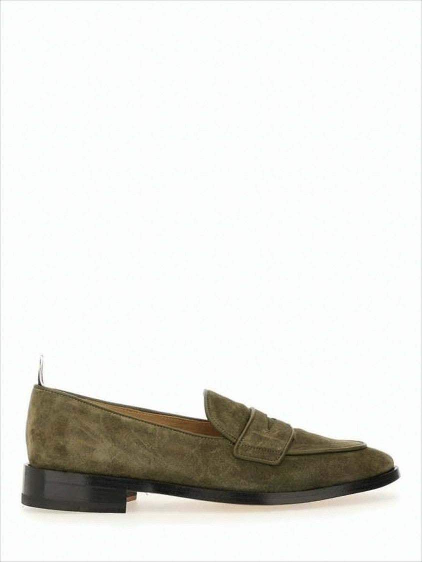 Thom Browne Suede Loafers With Rounded Toe And Tricolor Detail