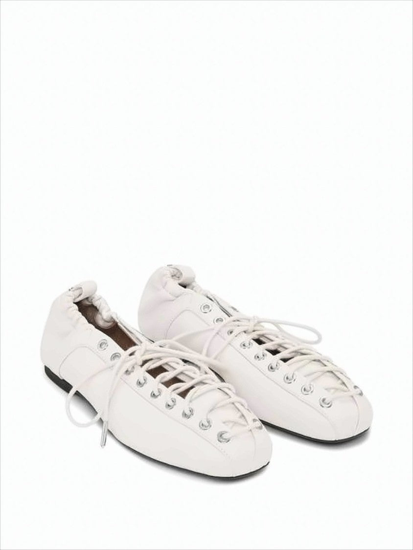 Ganni Minimalist White Flats With Gathered Elastic Detail