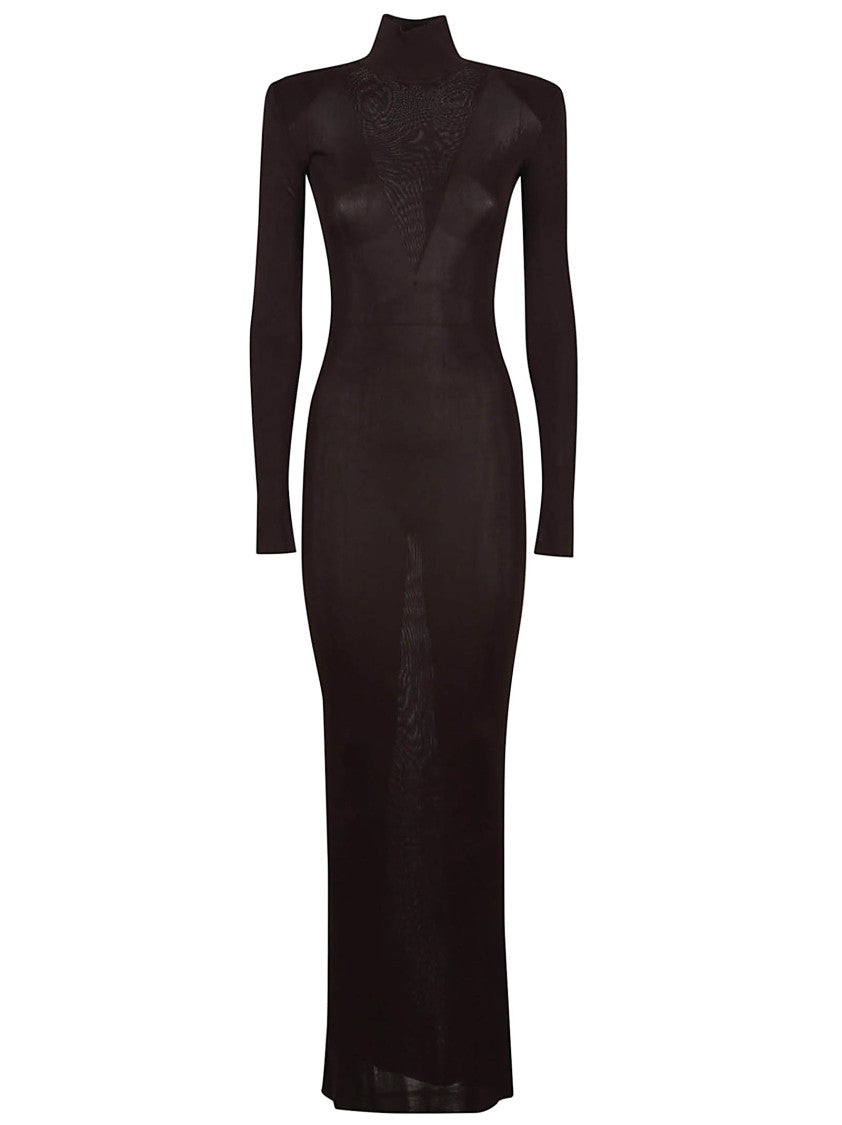 Self-Portrait High-Neck Brown Viscose Knit Maxi Dress