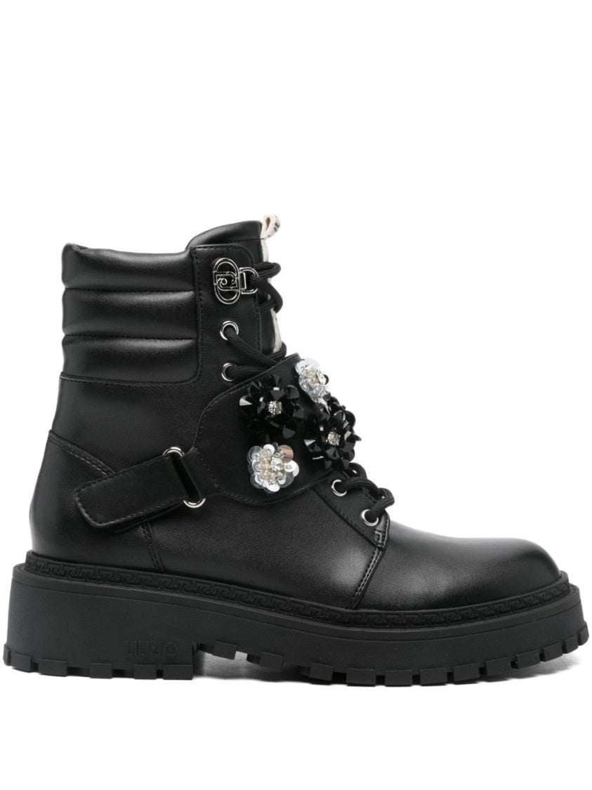 Liu Jo Black Ankle Boots With Floral Embellishments