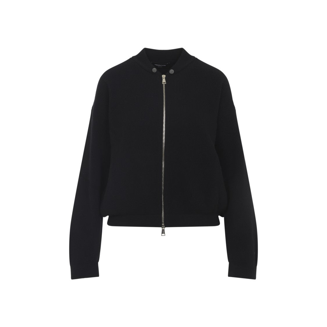 Fabiana Filippi Ribbed Black Zip-Up Jacket With Decorative Buttons