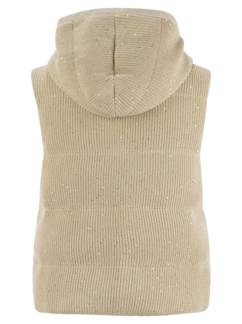 Brunello Cucinelli Dazzling Cotton Knit Sleeveless Down Jacket