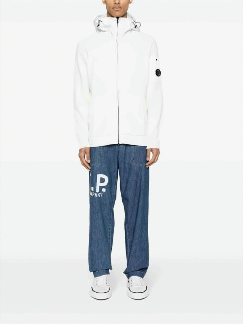 C.P. Company Minimalist White Casual Jacket With Hood And Logo Patch