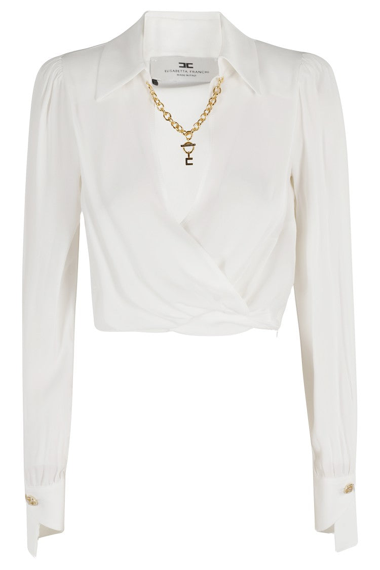 Elisabetta Franchi Cropped Long-Sleeve Shirt With V-Neckline