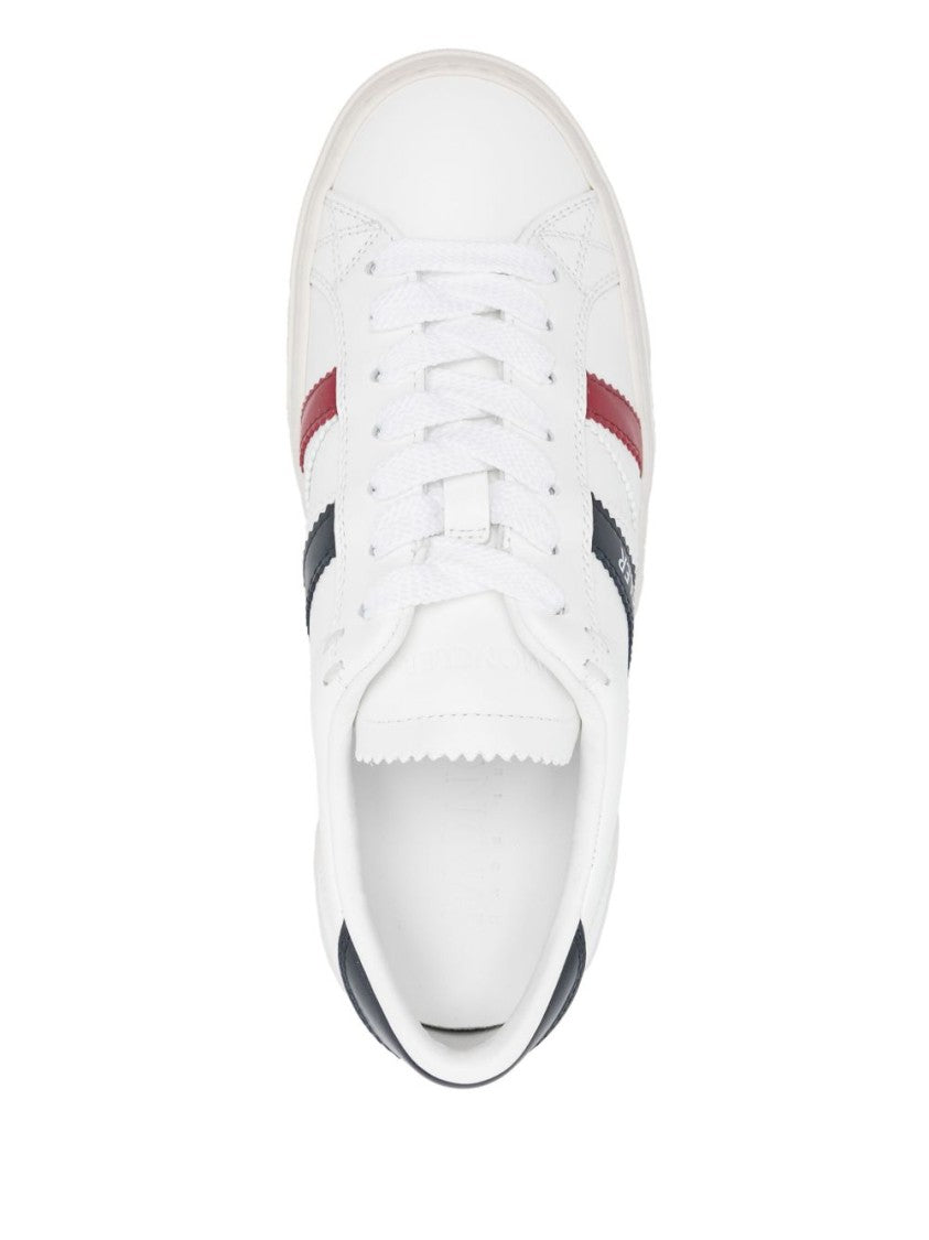 Moncler White Leather Sneakers With Navy And Red Accents