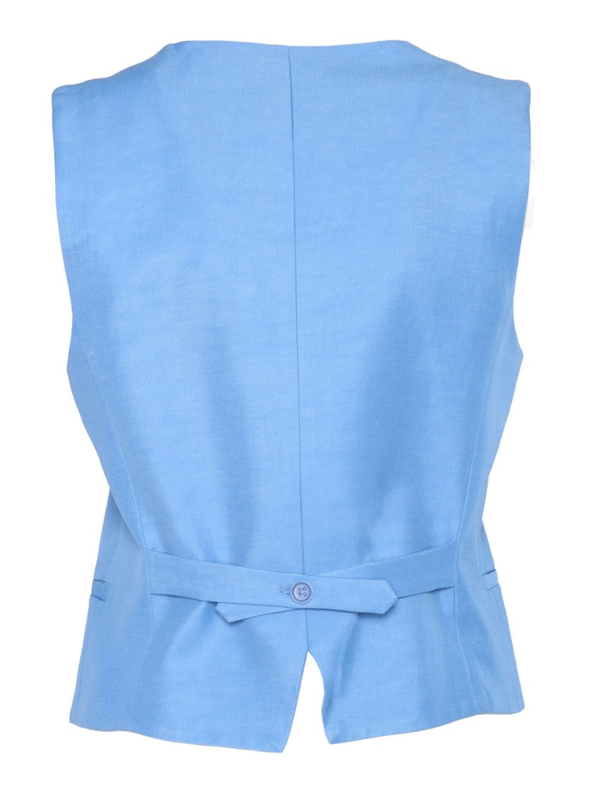 P.A.R.O.S.H. Tailored Blue Gilet With Deep V-Neckline