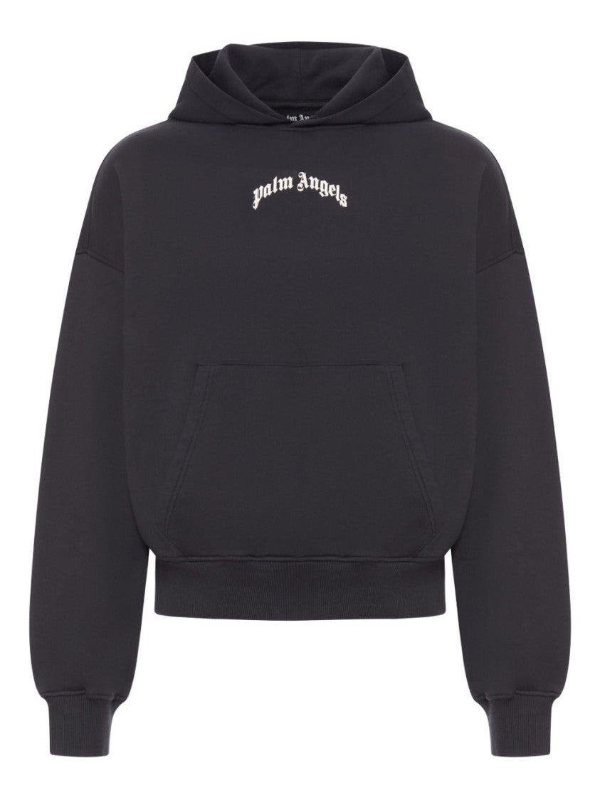 Palm Angels Cropped Black Hoodie With Gothic Typography
