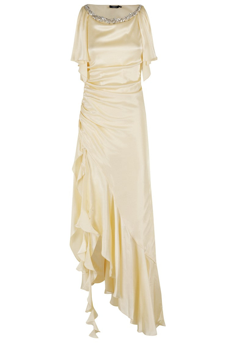 Amen Ochre Satin Evening Dress