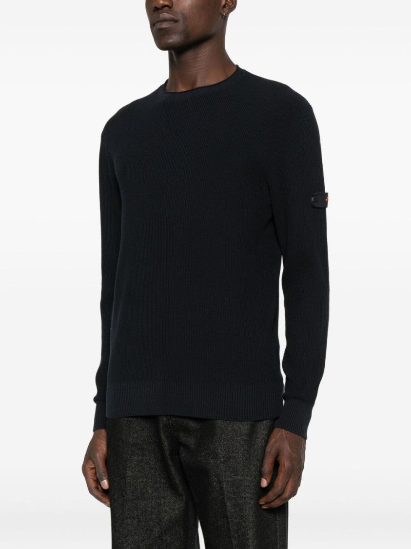 Peuterey Ribbed Knit Black Crew Neck Sweater