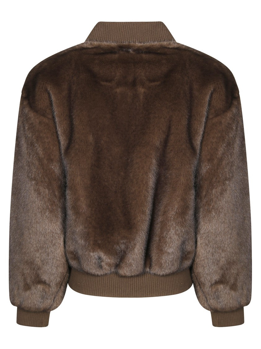 Parosh Plush Faux Fur Bomber Jacket