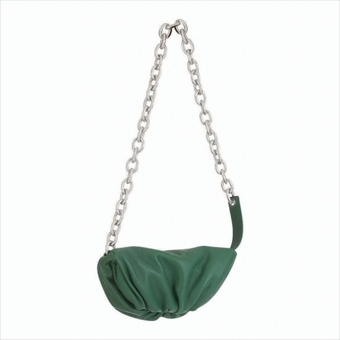 Bottega Veneta Crescent-Shaped Ruched Leather Shoulder Bag With Silver Chain Strap