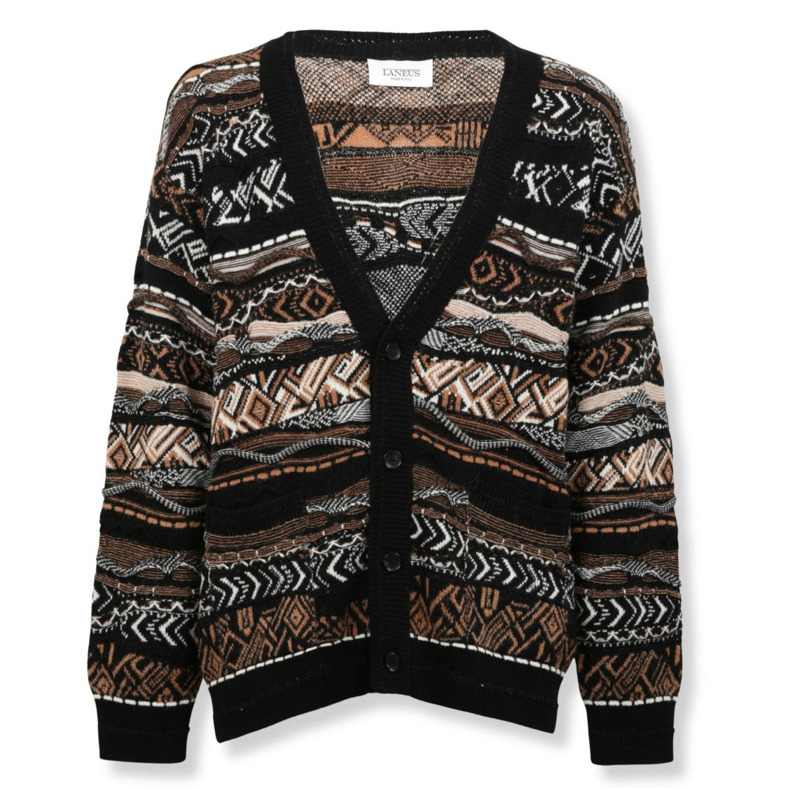 Laneus Camel Knit Cardigan With Classic Button-Down Front