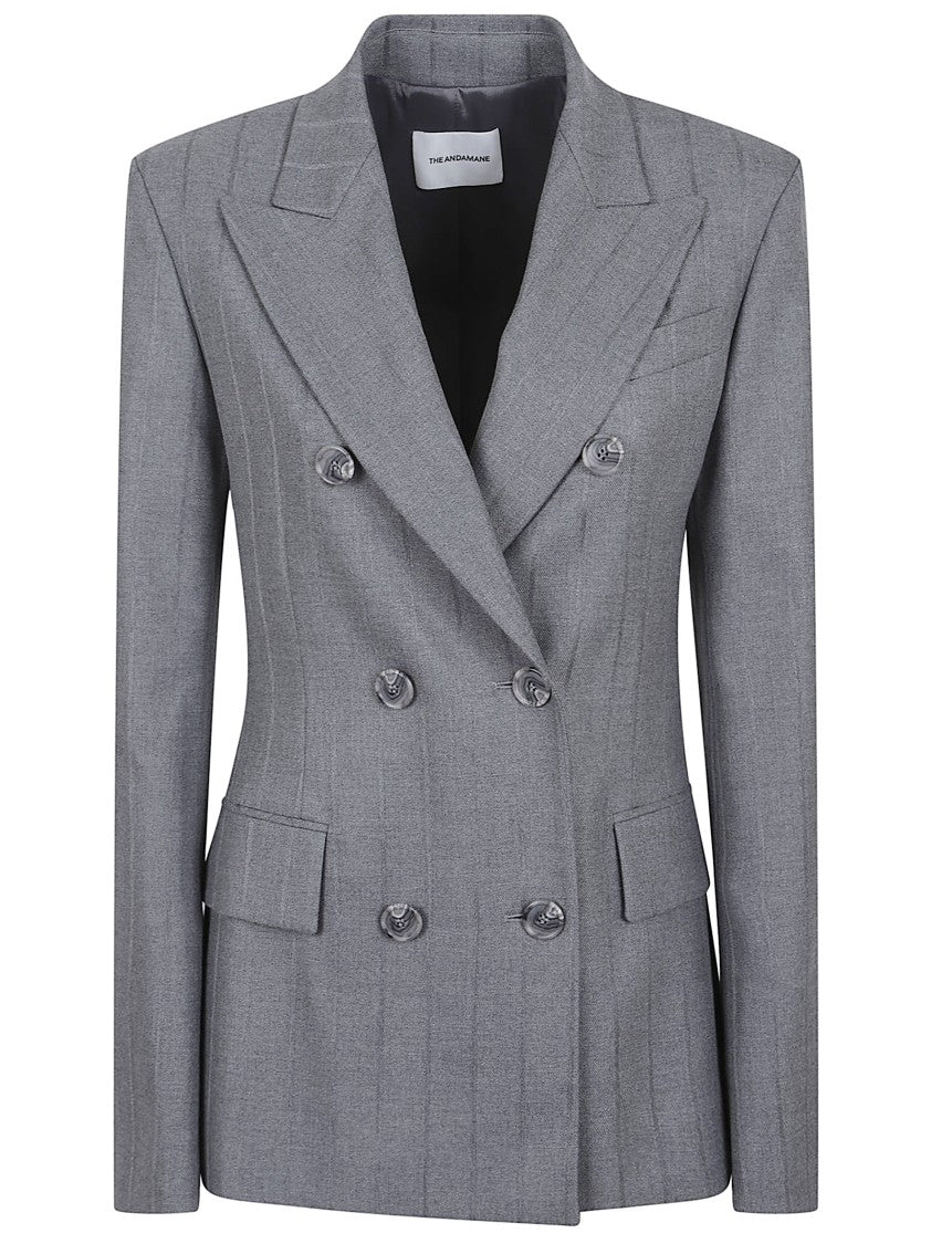 The Andamane Double-Breasted Grey Blazer With Peak Lapels