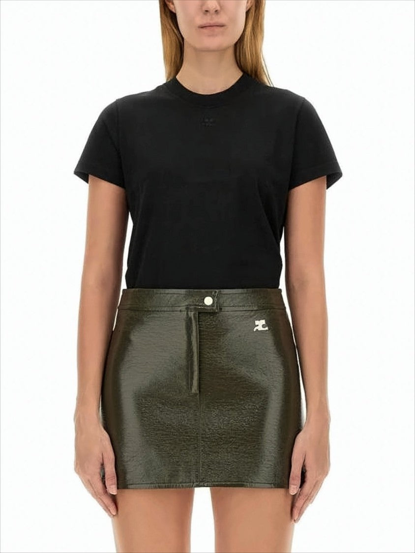 Courrèges Fitted Black Cotton Crew Neck T-Shirt