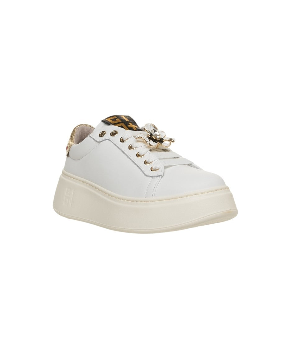Gio+ White Leather Sneakers With Sparkling Snake-Effect