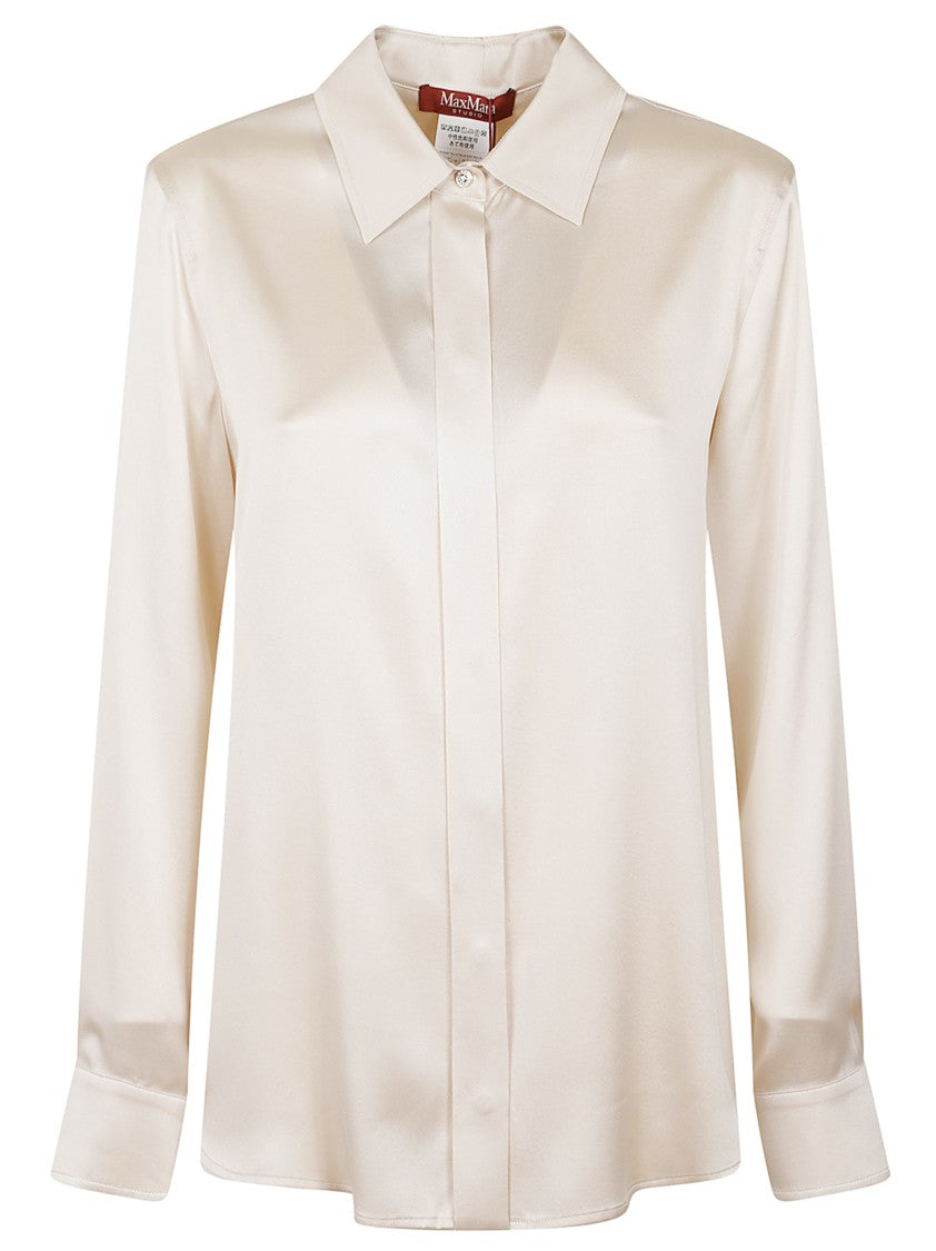 Max Mara Beige Stretch Silk Satin Shirt
