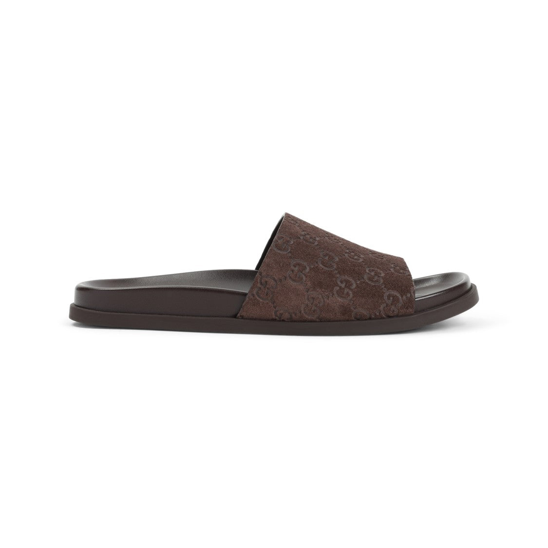 Gucci Brown Suede Open-Toe Sandals With Logo Pattern