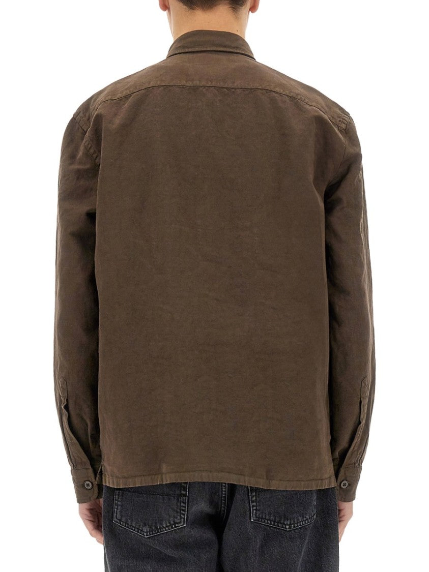 Fay Brown Linen-Cotton Blend Shirt Jacket