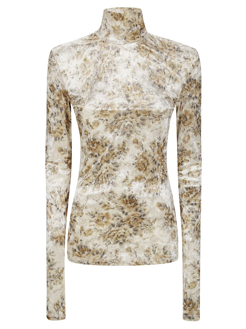 Ganni Slim Fit Floral Print Turtleneck Top