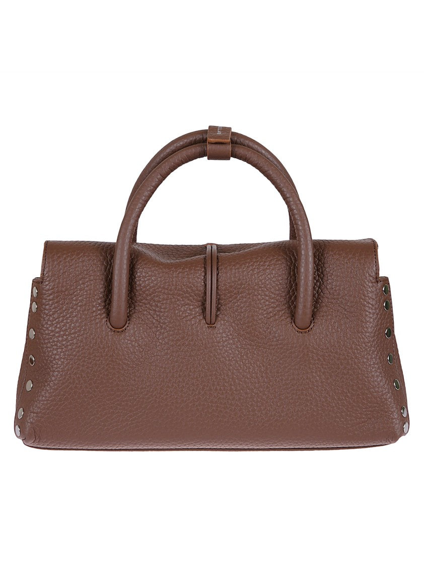 Zanellato Hammered Leather Shoulder Bag With Twist Lock Closure