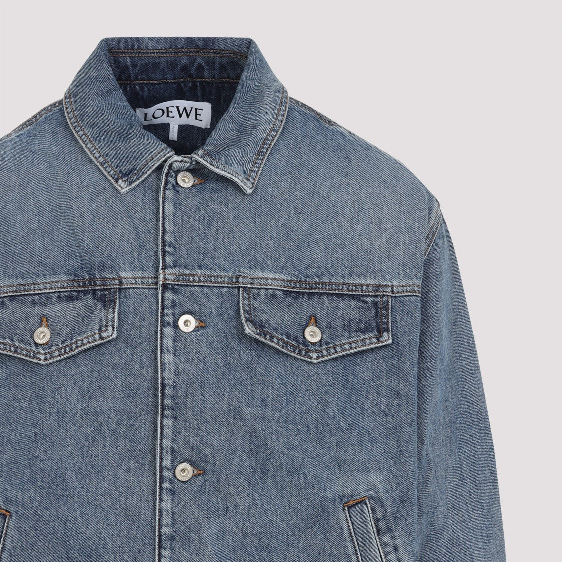 Loewe Button-Up Blue Jacket With Unique Leather Panel