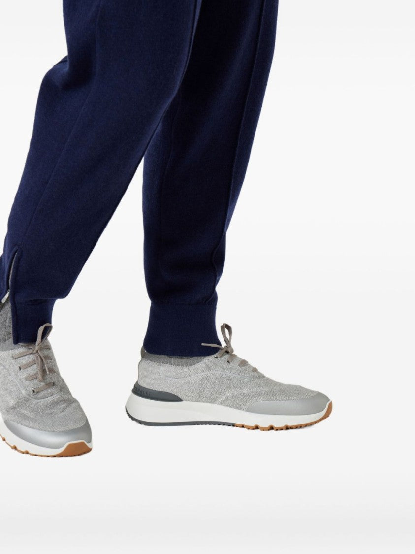 Brunello Cucinelli Knitted Upper Sneakers With Lace-Up Front And Contrasting Sole