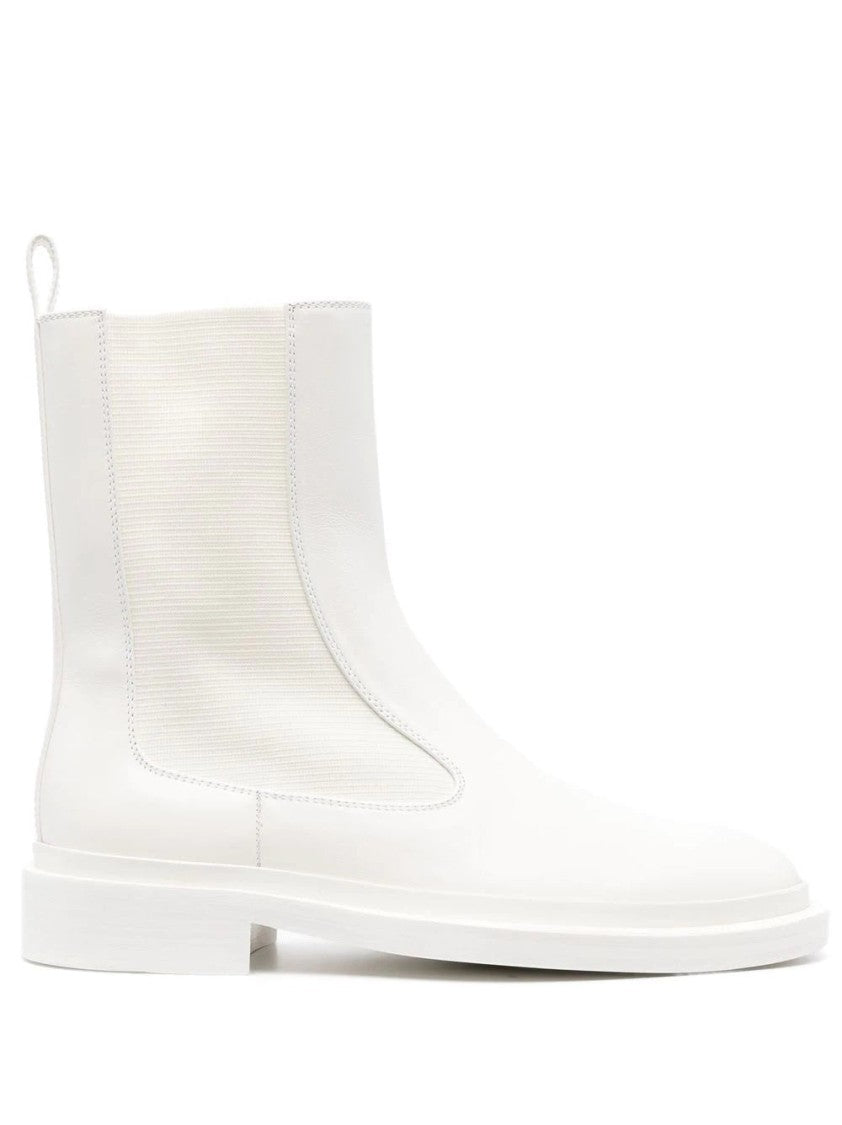 Jil Sander Beige Leather Ankle Boots With Elastic Side Panels And Pull Tab