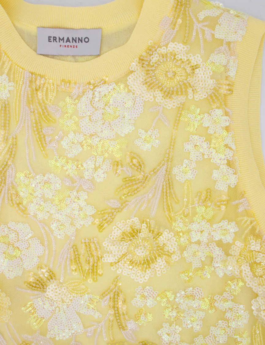 Ermanno Firenze Round-Neck Camisole With Floral Sequin Detailing