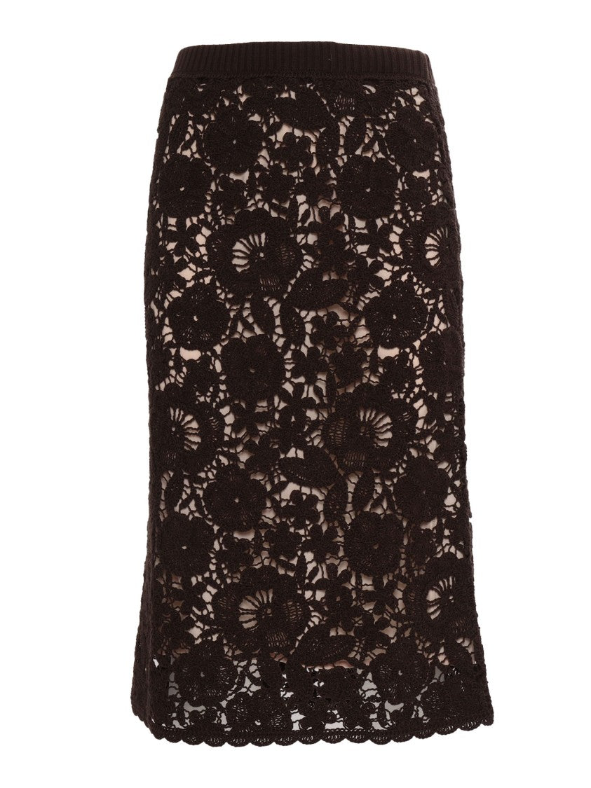 P.A.R.O.S.H. Floral Lace Fitted Skirt With Crochet Detailing