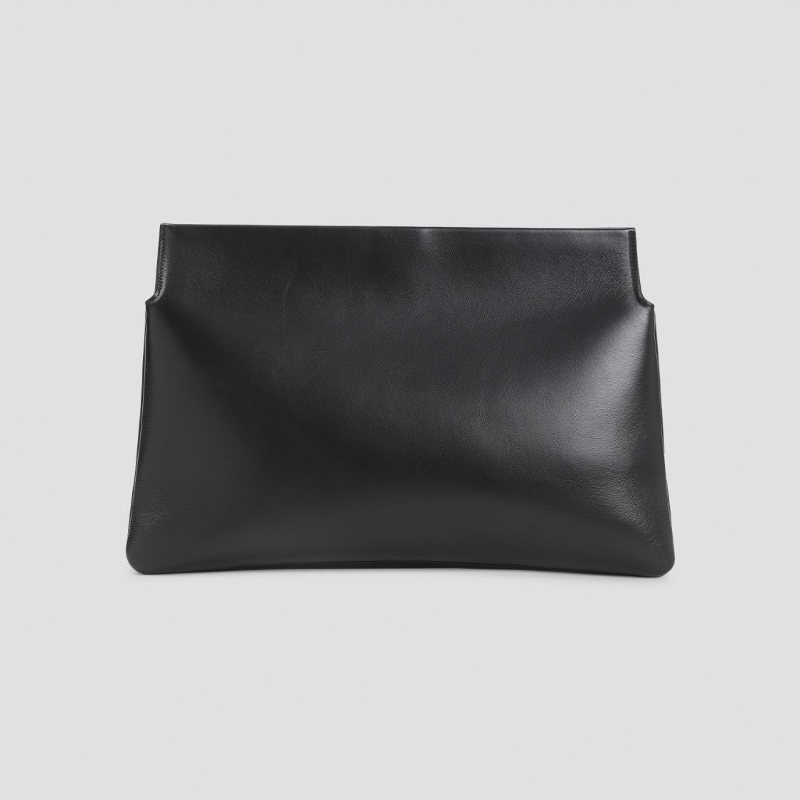 Phoebe Philo Structured Black Lamb Leather Clutch With Gold-Tone Clasp