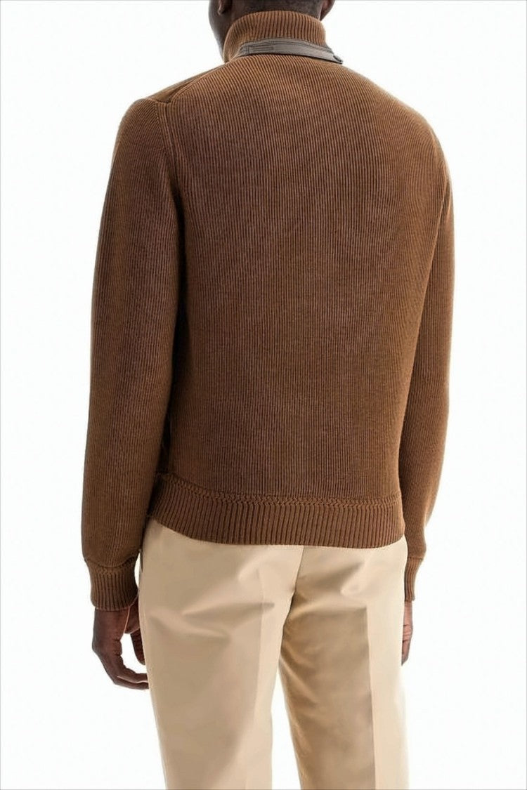 Tom Ford Brown Lamb Leather And Wool Jacket With Ribbed Sleeves