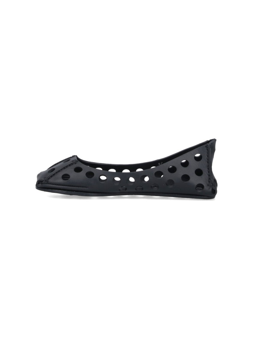 Alaïa Perforated Leather Ballerina Flats With Square Front Detail