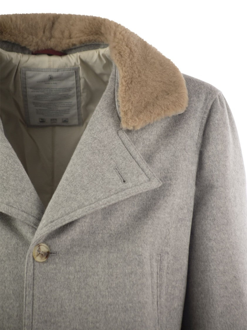 Brunello Cucinelli Cashmere Coat With Shearling Collar