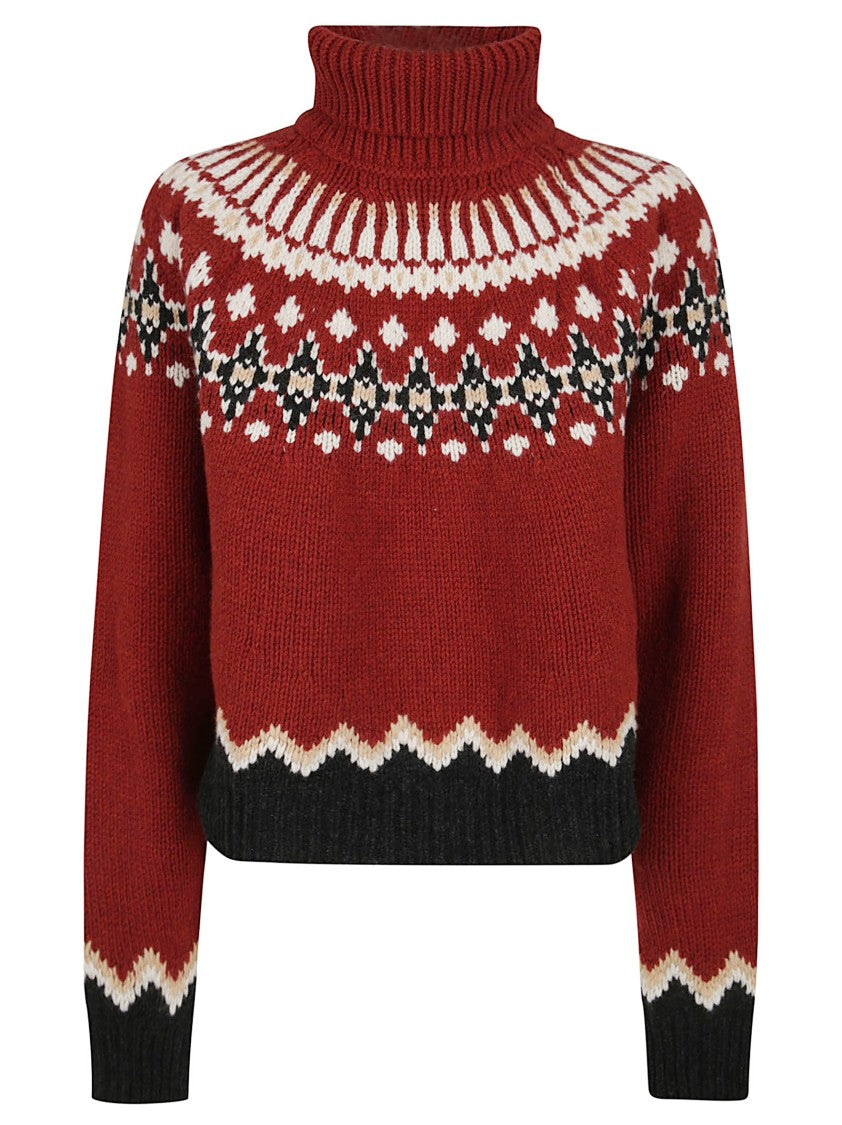 Alanui Chunky Knit Fair Isle Sweater In Vibrant Red